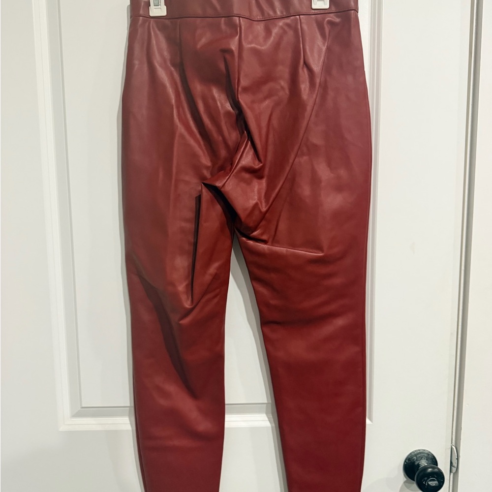 Zara Faux Leather Trousers in Dark Red